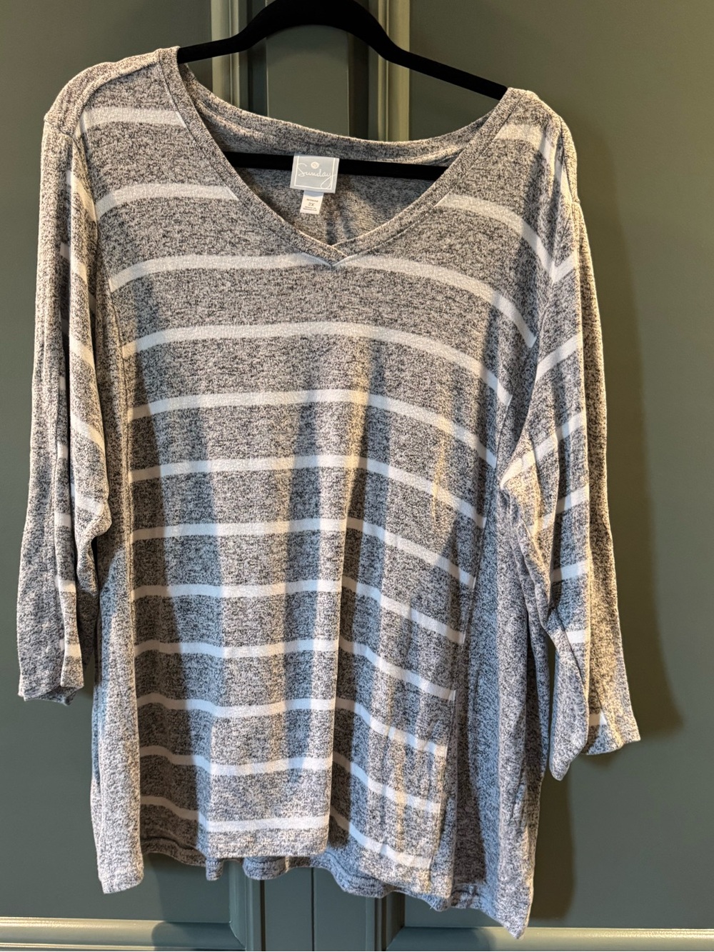 Sunday Gray & White Striped V-Neck Sweatshirt